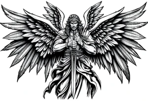 Holy Archangel, Biblical, Christianity, Archangel Michael, Hebrew, Guards of Christianity, Holding a sword, having six wings, seraphim tattoo idea