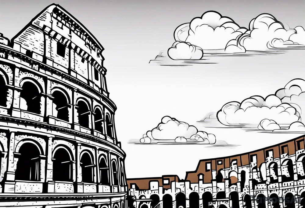Roman colosseum with clouds tattoo idea