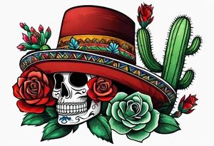 day of dead, red rose, Mexican hat,  cactus tattoo idea