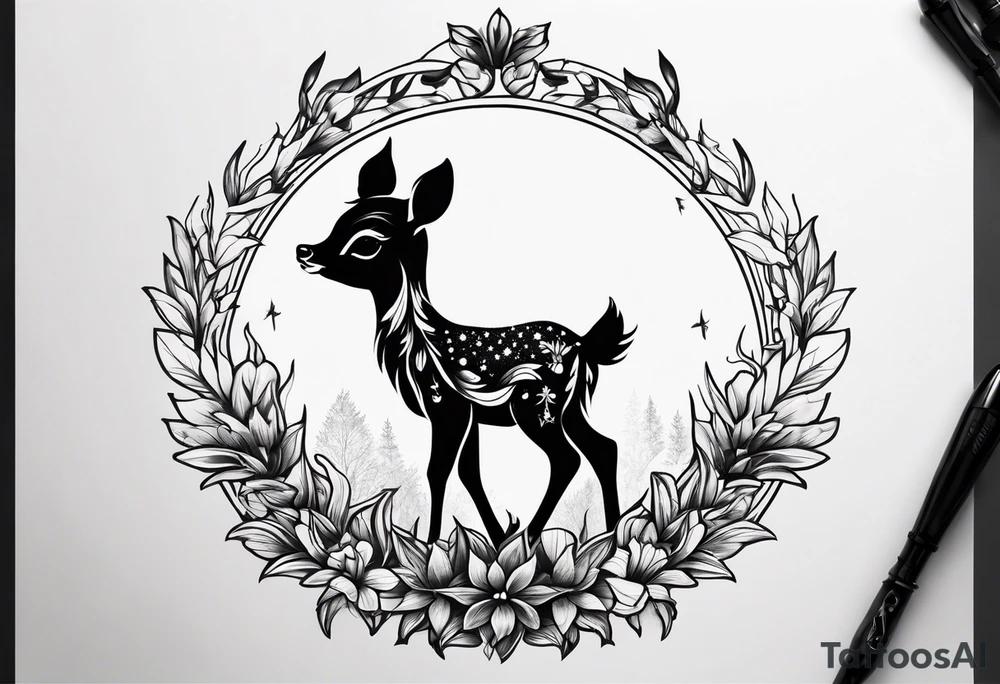 dark themed crying bambi fawn tattoo idea