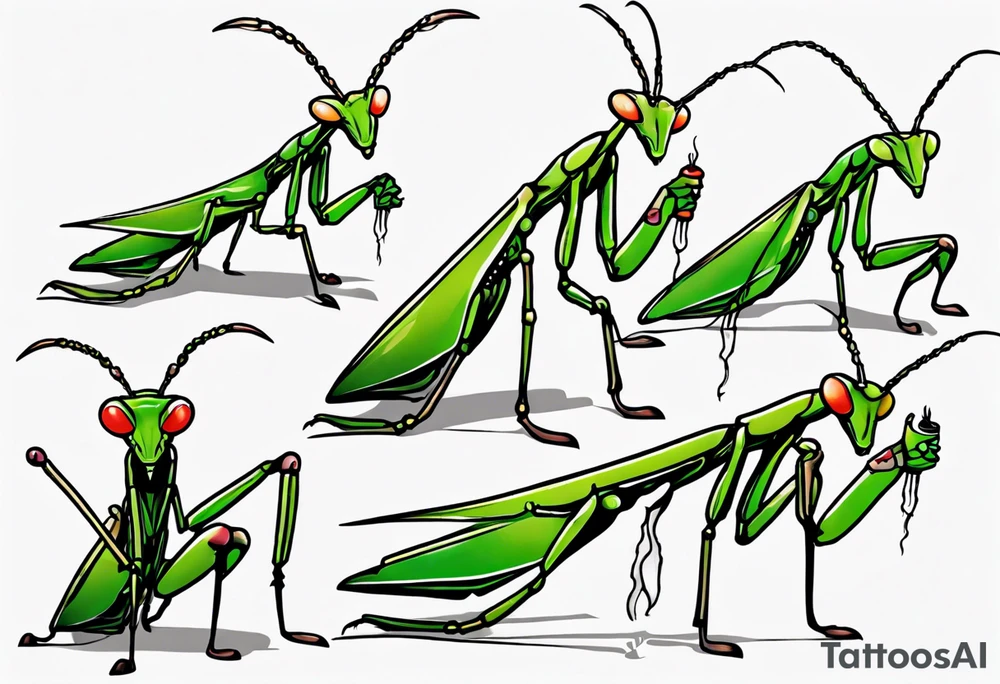 praying mantis with cigarette tattoo idea
