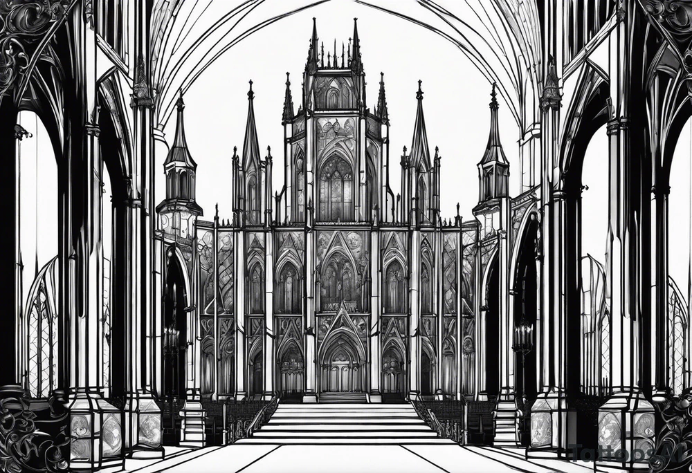 gothic cathedral with knight in armor tattoo idea