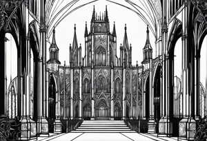 gothic cathedral with knight in armor tattoo idea