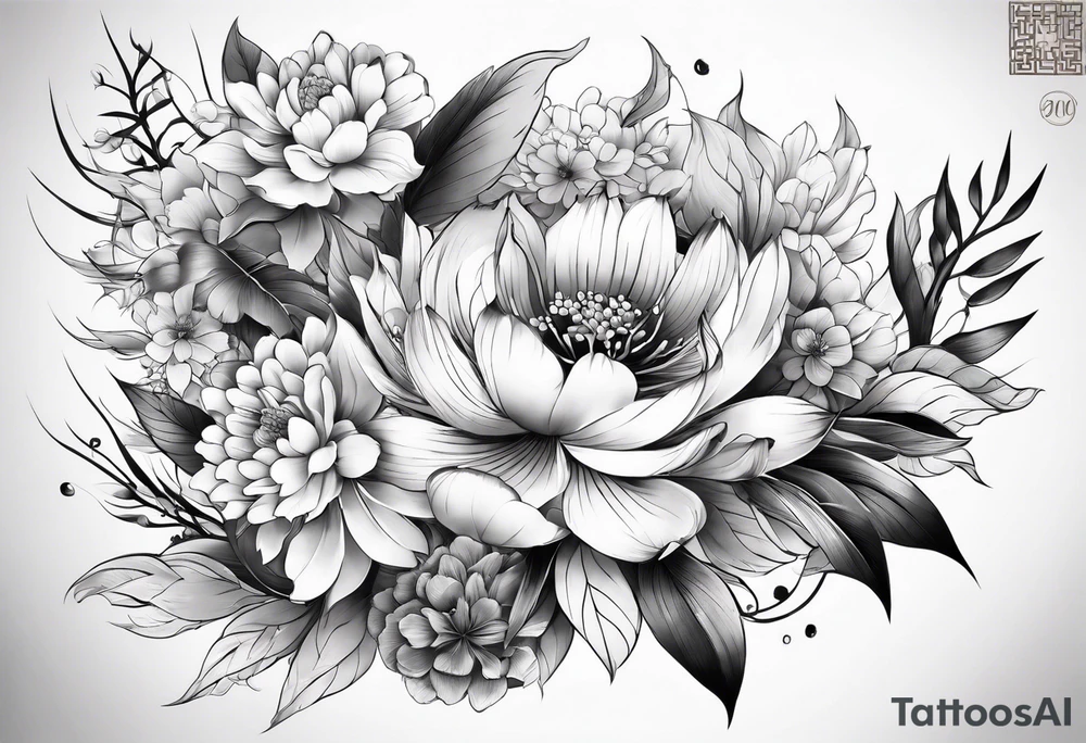 japanese sleeve with floral elements tattoo idea