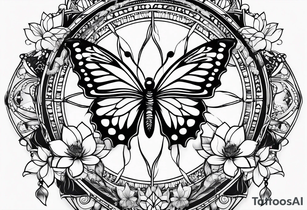 Dream catchers, butterflies, and lotus flowers tattoo idea