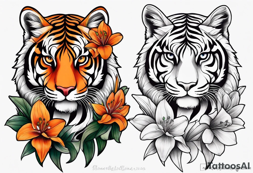 puffin tiger lillies vertical calf tattoo tattoo idea