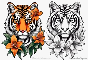 puffin tiger lillies vertical calf tattoo tattoo idea