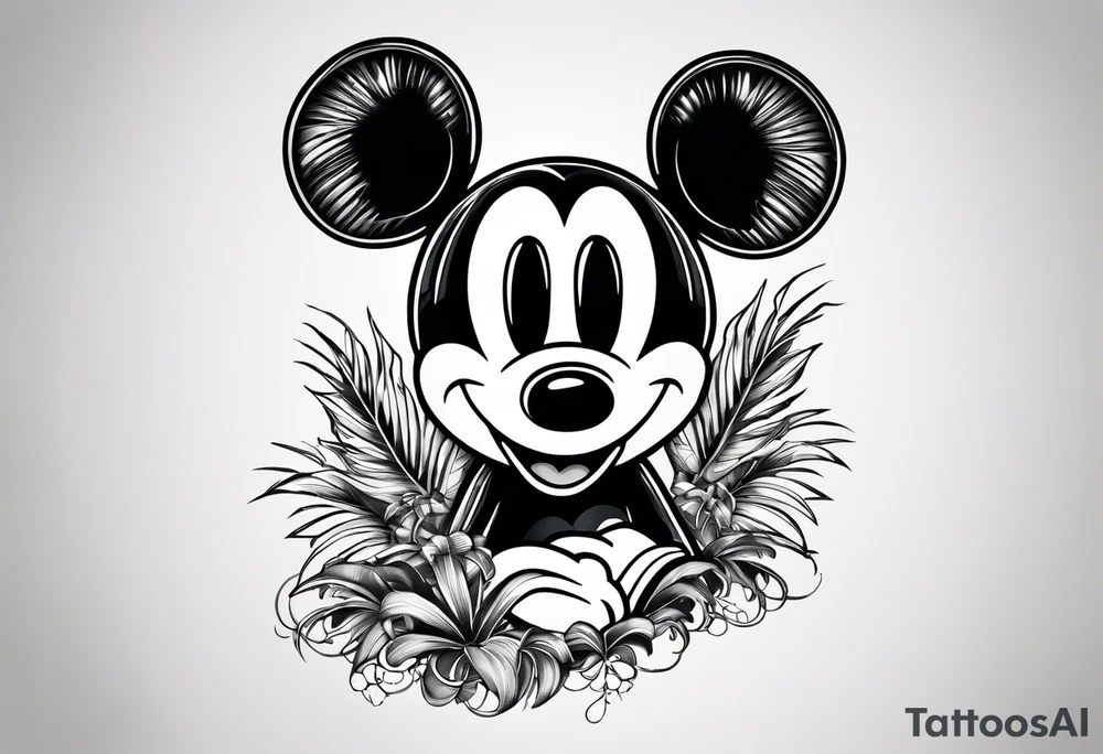 tron style mickey mouse with palm trees tattoo idea