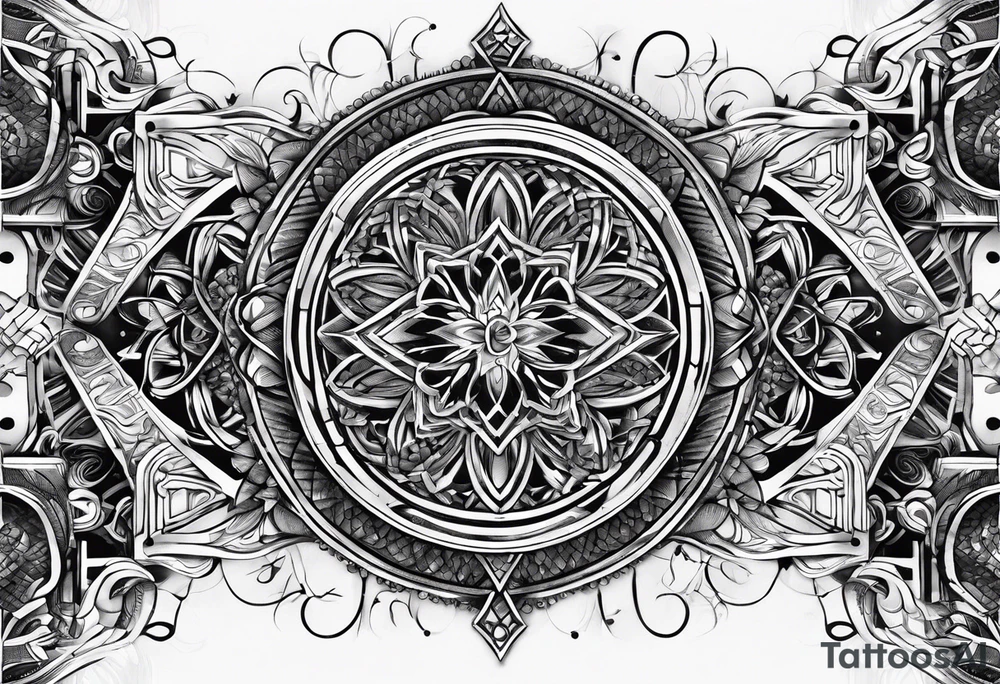armband tattoo, masculine, narrow, horizontal with quantum bound atoms pattern tattoo idea
