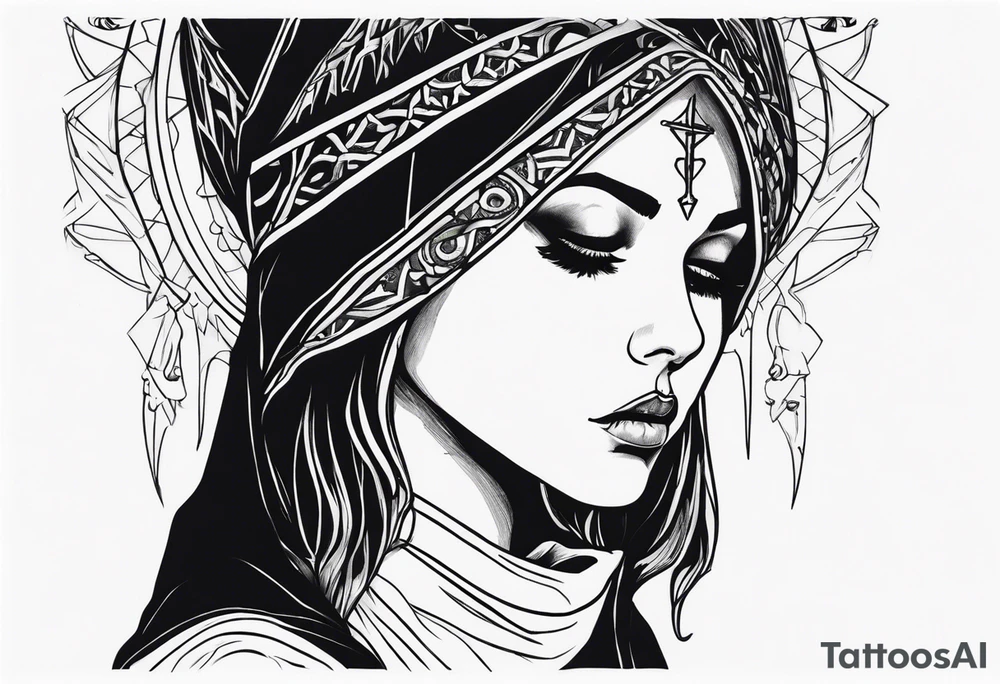 Sad girl Gothic stigmata tattoo idea