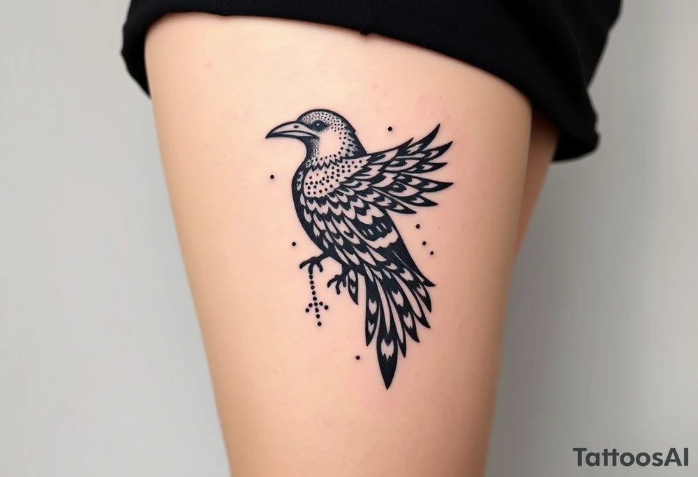 Nordic ornamental raven leg sleeve tattoo idea