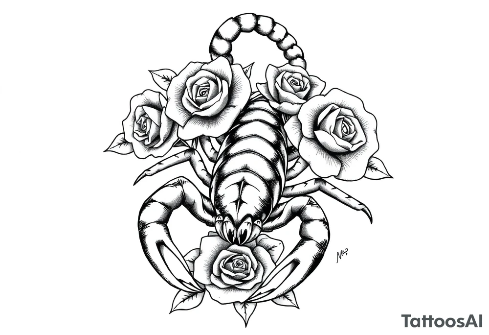 Scorpion with roses tattoo idea