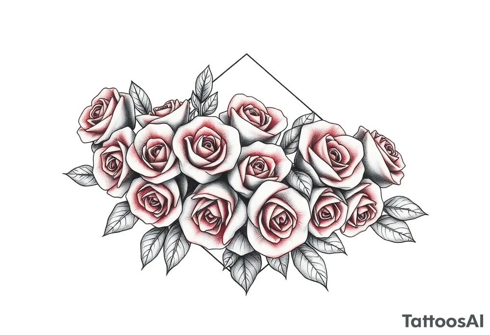 Small Roses with NO LEAVES fully filling up the inside of an lateral elongated diamond shape tattoo idea