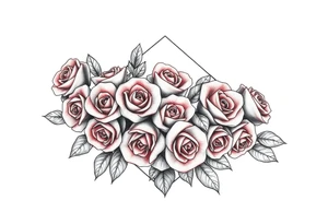 Small Roses with NO LEAVES fully filling up the inside of an lateral elongated diamond shape tattoo idea