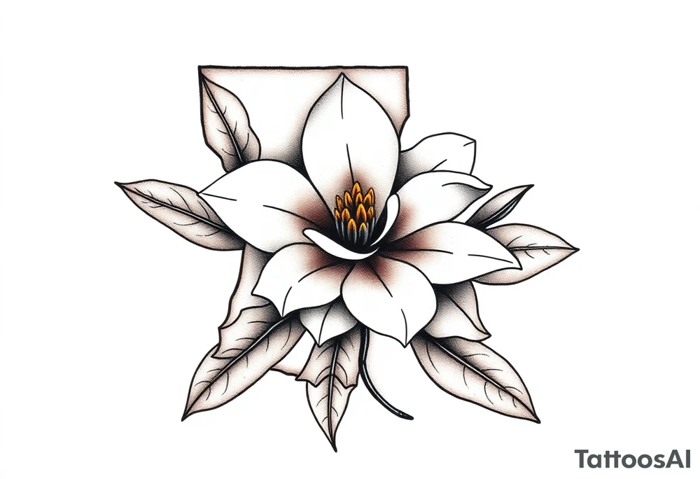 State or louisiana with magnolia flower in tooled leather tattoo idea