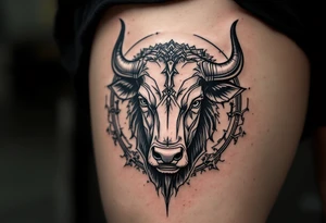 soft silver and deep charcoal, Taurus the Bull anchors the heavens with quiet power. tattoo idea