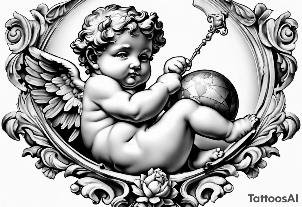 one putti holding world by Michelangelo tattoo idea