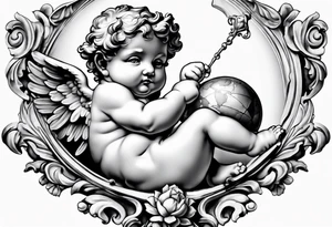one putti holding world by Michelangelo tattoo idea