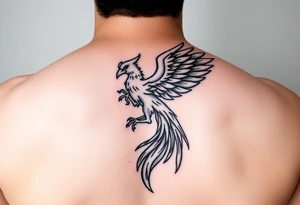 magnificent phoenix rising from golden flames with trailing embers tattoo idea