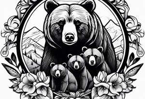 momma bear with 3 cubs tattoo idea