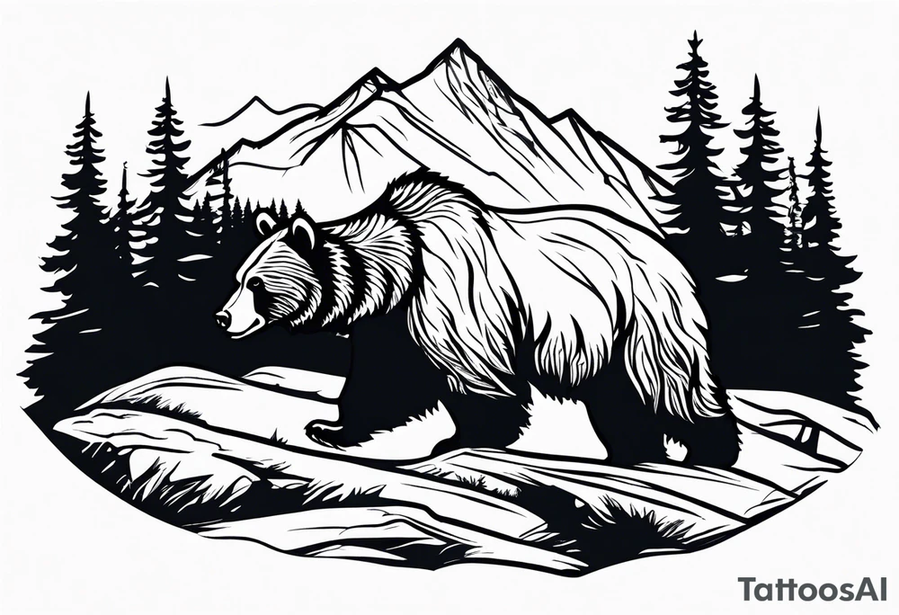 grizzly bear mountain forest tattoo idea