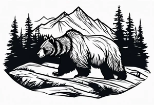 grizzly bear mountain forest tattoo idea