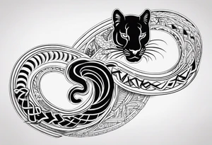 A snake and a panther wrap around the word "vitality" tattoo idea