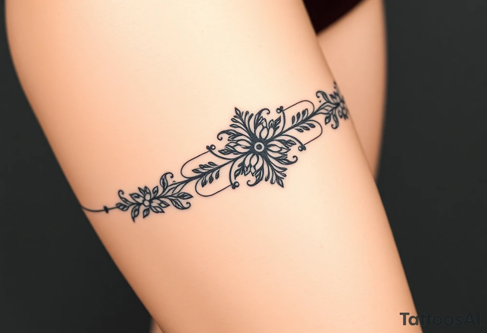 A delicate black lace band wrapped around the wrist, featuring intricate floral and filigree patterns tattoo idea