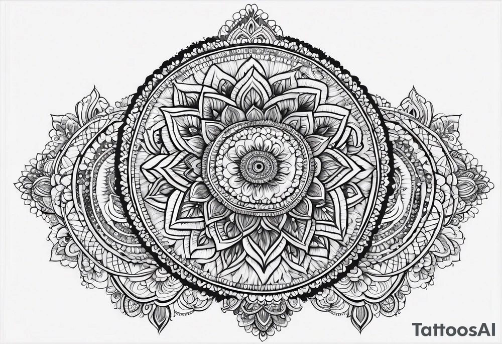 Full arm mandala henna female tattoo design with mushroom henna at shoulder tattoo idea
