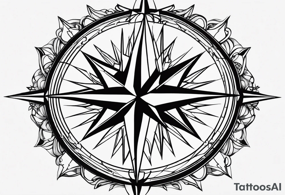 make a plain compass rose with long lines coming out of each tip of the compass in all directions extending out forever tattoo idea