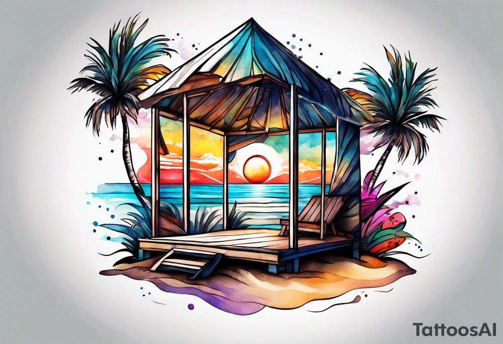 very abstract cabana on a beach tattoo idea