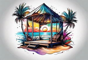 very abstract cabana on a beach tattoo idea