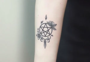 Cover up an enneagram symbol tattoo with florals tattoo idea