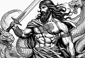 Almighty Jesus used his sword to cut off the serpent's head tattoo idea