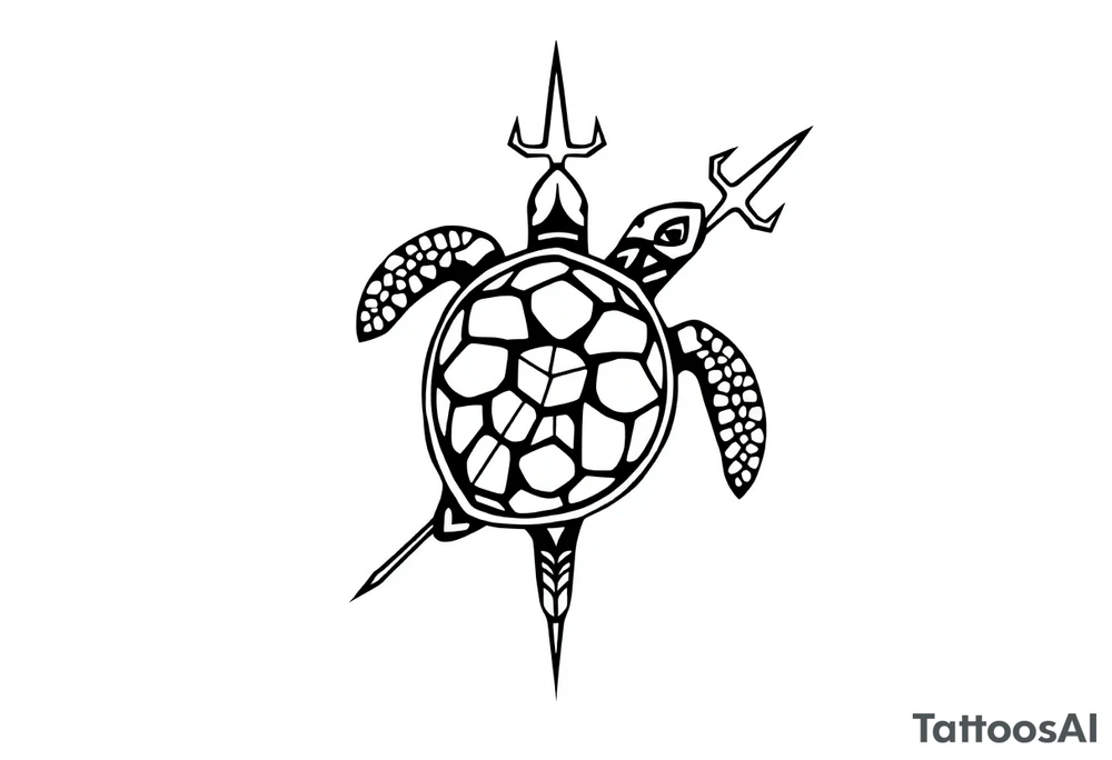 Turtle with a trident tattoo idea