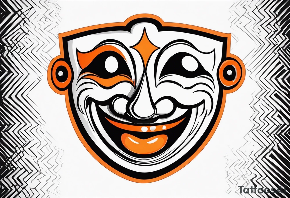Laughing mask that is orange and black simplistic tattoo idea