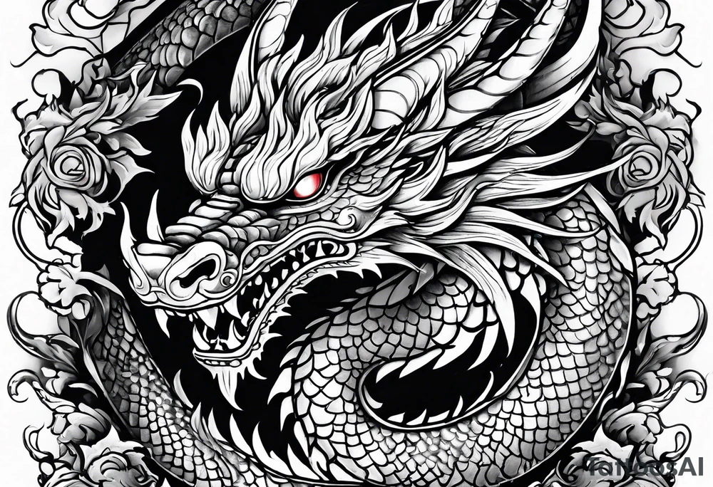 dragon mask fire tattoo idea
