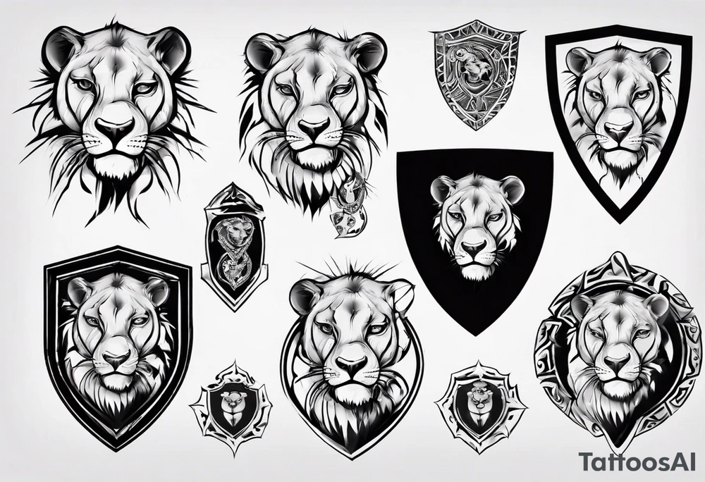Lioness with paws on a shield tattoo idea