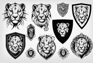 Lioness with paws on a shield tattoo idea