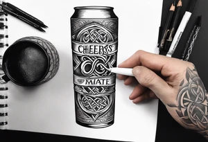 Cheers Mate text, armband +Celtic +Cancer Ribbon +tribal +artistic +a toast tattoo idea