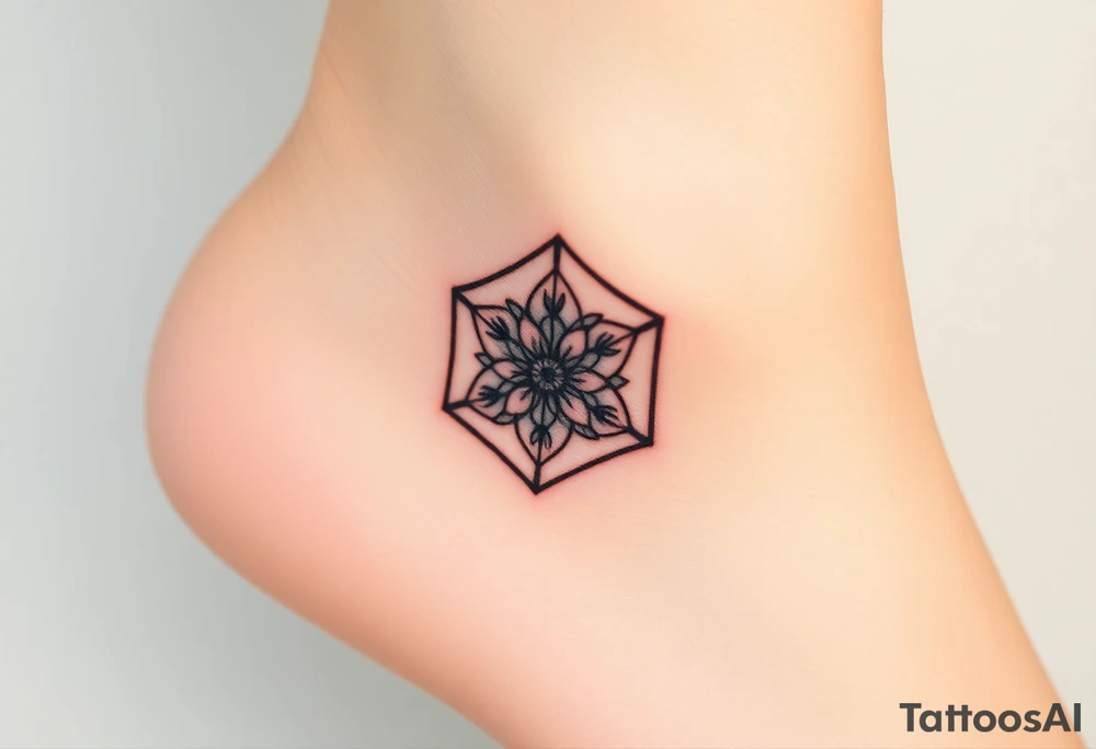 Hexagon with astrological sign for Leo, larkspur and water lilies in the center tattoo idea