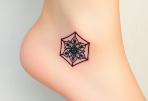 Hexagon with astrological sign for Leo, larkspur and water lilies in the center tattoo idea