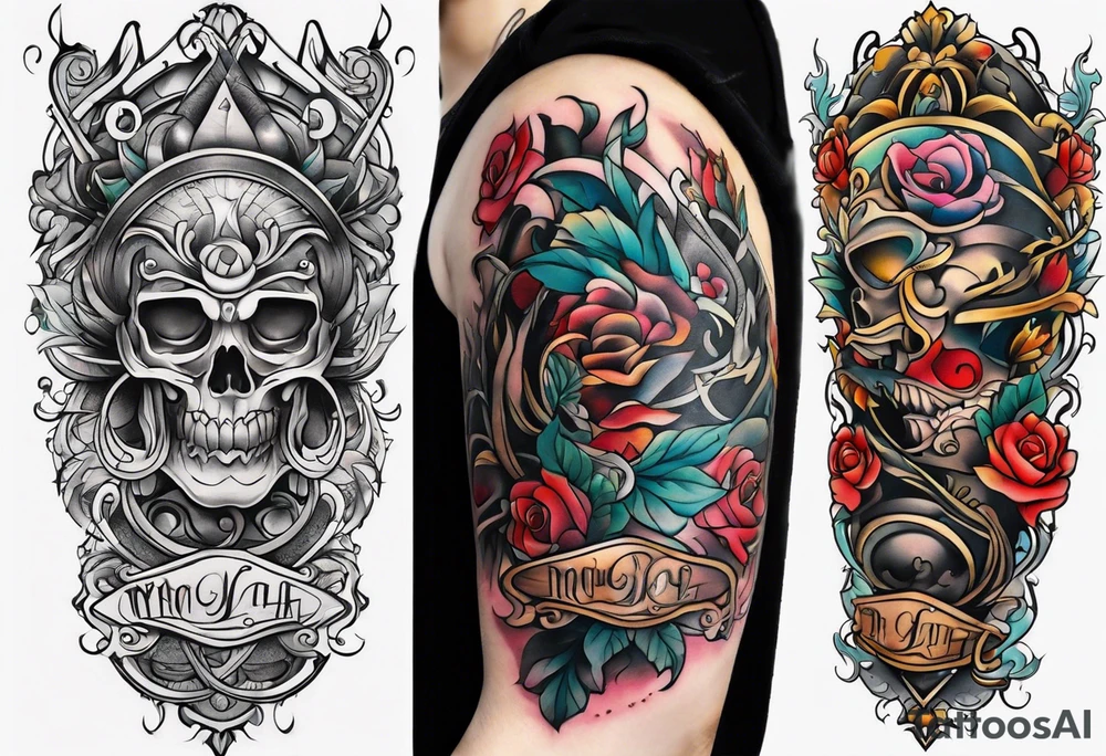 Traditional arm sleeve tattoo idea