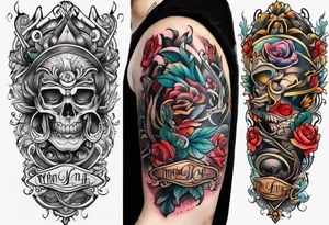 Traditional arm sleeve tattoo idea