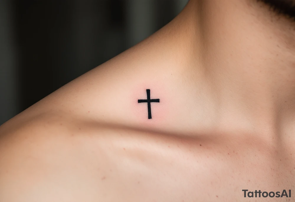 A small, sharp-edged black cross tattoo placed just beneath the outer corner of the eye on face. tattoo idea