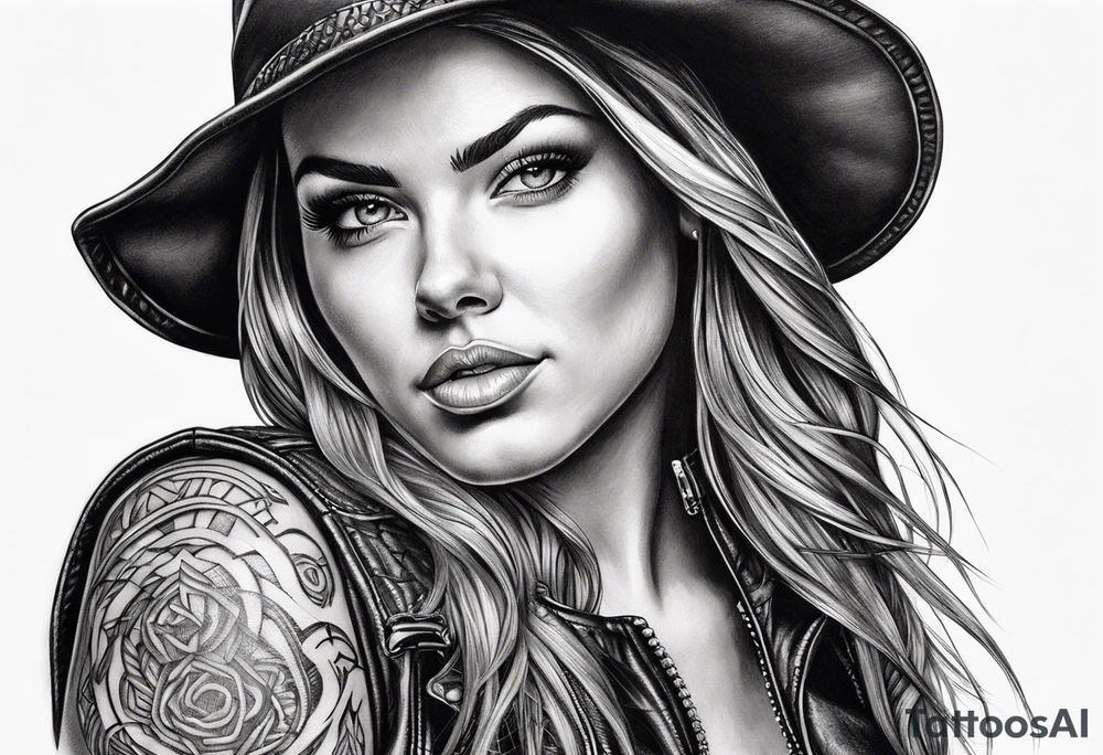 Bikergirl mit geflochtenen zöpfen tattoo idea