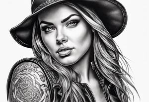Bikergirl mit geflochtenen zöpfen tattoo idea