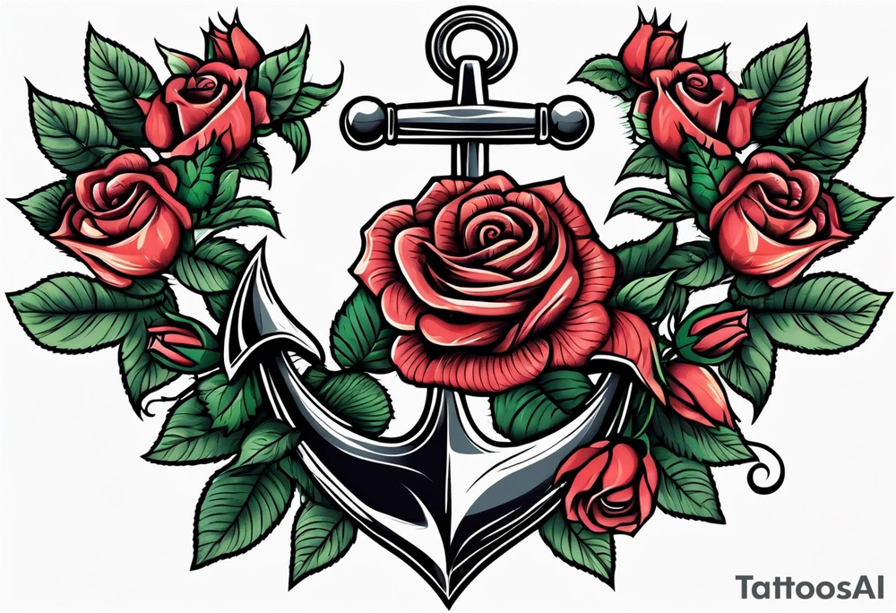 anchor with rope and roses old school simple traditional vintage tattoo idea