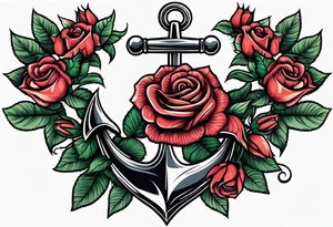 anchor with rope and roses old school simple traditional vintage tattoo idea