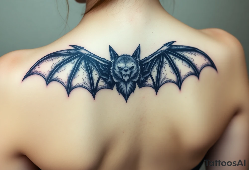 scary mutherfucking bat with scary wings sharp tattoo idea